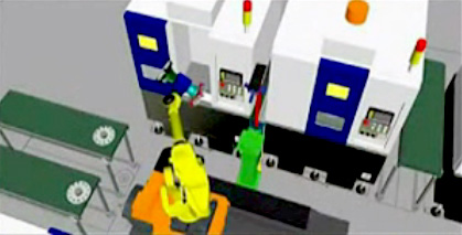 機器人為六臺數控機床上下料模擬動畫視頻